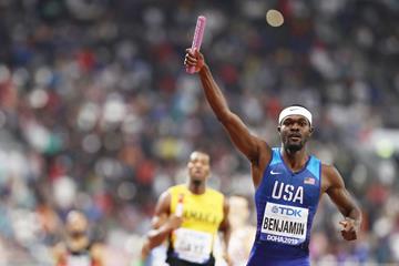 Rai Benjamin brings it home for the US men's 4x400m relay squad at the IAAF World Athletics Championships Doha 2019 (Getty Images)