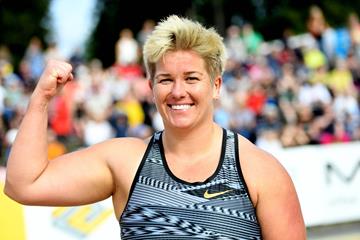 Anita Wlodarczyk after winning the hammer at the IAAF World Challenge meeting in Turku (Hasse Sjogren)