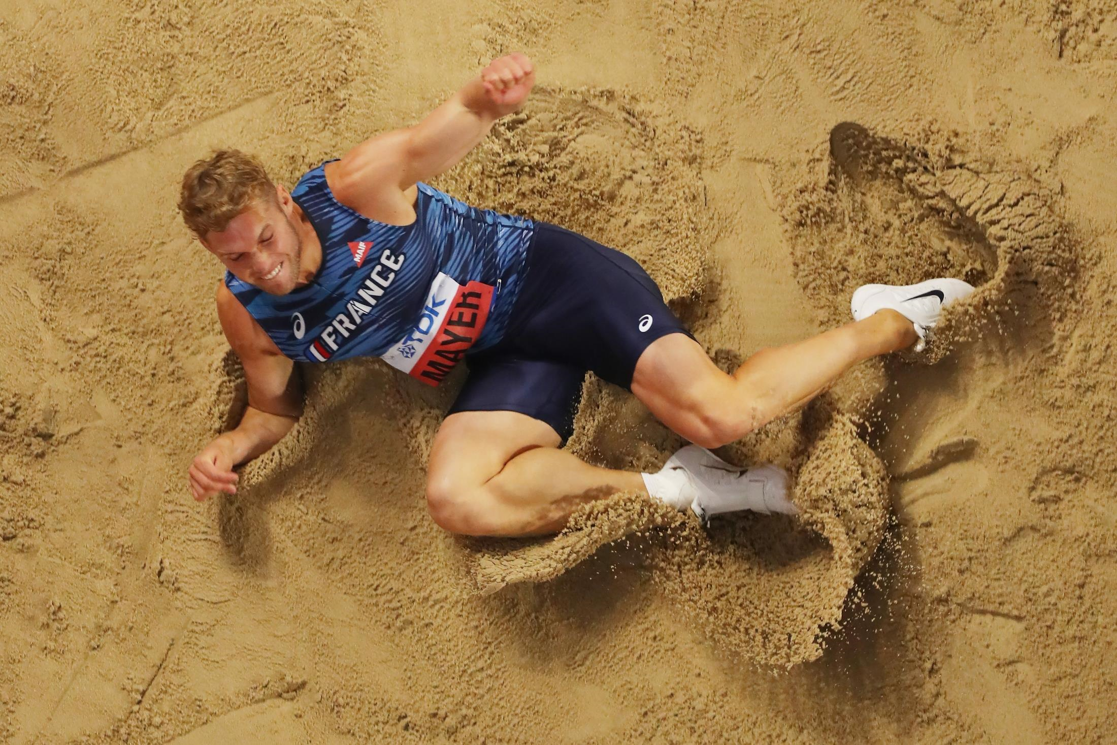 Kevin Mayer in the decathlon long jump at the IAAF World Championships DOHA 2019 (Getty Images)